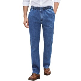 LONGBIDA Mens Elastic Waist Jeans Relaxed Fit Men's Stretch Denim Pants Business Straight Leg Trousers(Light Blue,2XL)