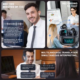 AI Language Translation Wireless Earbuds, Bluetooth 5.4 Headphone 3-in-1 Translator Earbuds with 144-Languages & Accents,Smart Touch Screen Bluetooth Earphone Fit iOS & Android, ENC Noise Cancelling