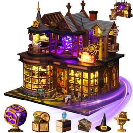 Mostop DIY Miniature Dollhouse Kit, Wooden Dollhouse Kit Miniature House Kit with LED Light,Creative Room Idea for Kids/Adults Magic House DIY Kits (Magic Treasure House)