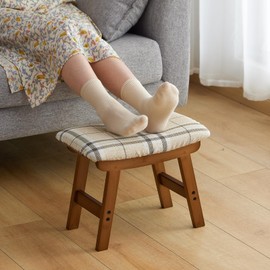 Foot Stool Ottoman Foot Rest Under Desk,Small Stool for Living Room, Bedroom and Kitchen (Brown Legs - Stripes Stool Surface)