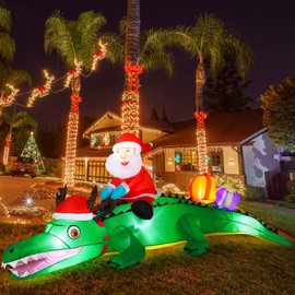 Shappy 6ft Large Inflatables Christmas Crocodile Blow up Crocodile LED Lighted Xmas Decorations Outdoor Christmas Blow up Yard Decor for Xmas Indoor Outdoor Farm Lawn Yard Garden Party Decor