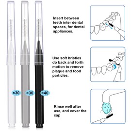 Patelai 100 Pieces Braces Brush for Cleaner Interdental Brush Toothpick Dental Tooth Flossing Head Oral Dental Hygiene Flosser Toothpick Cleaners Tooth Cleaning Tool (Black, White, Gray)