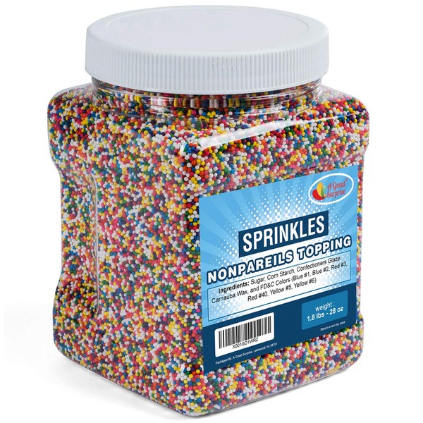 A Great Surprise Rainbow Nonpareils Sprinkles - Non Pareil Sprinkles in Resealable Container, 1.8 LB Bulk Candy
