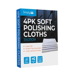 Simply Auto Polishing Cloths 100% Cotton, 31x37cm, Super Soft, Durable Long Lasting for Cleaning, Polishing, Drying (Pack of 4, White)
