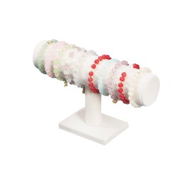 Coward T-Bar Bracelet Holder Organizer Jewelry Display Scrunchie Hair Ties Watch Stand for Home Organization Storage or Store Show Sell (Beige Velvet)