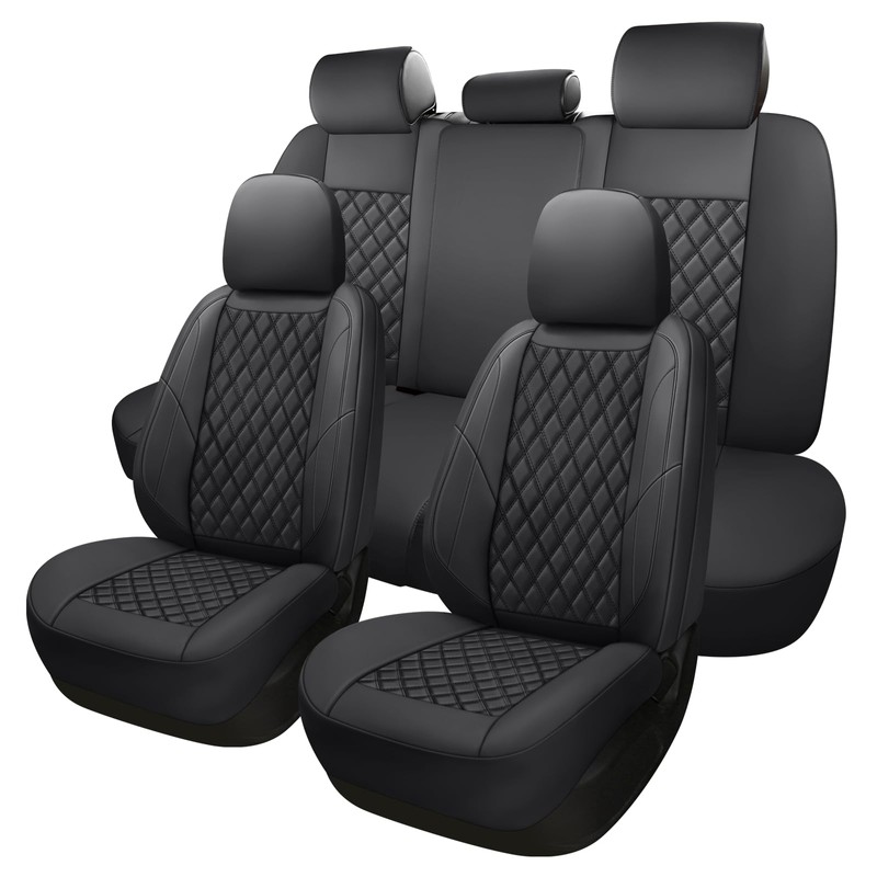 GEEYONTEK Premium Leather Car Seat Covers Full Set,Universal Fit for