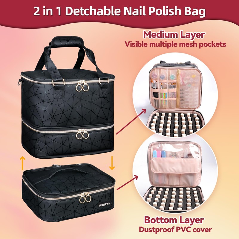 SIYNPAV Nail Polish Organizer Bag Holds 126 Bottles (15ml/0.5fl.oz)& Nail