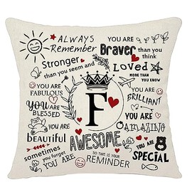 Bacmaxom Inspirational Quote Always Remember Cushion Cover with A-Z Initial Letters Inspirational Gift for Women Men Girls Boys Family Friends Colleagues Cheer Up Positive Graduation Birthday (F)