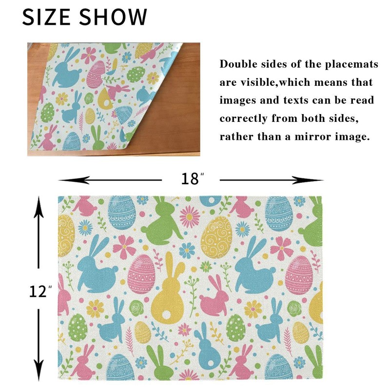 Happy Easter Day Bunny Eggs Placemats Set of 6 Easter