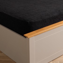Brentfords Teddy Fleece Fitted Bed Sheet Thermal Warm Soft Luxury Fluffy Cuddly Cosy Bedding, Black - Single