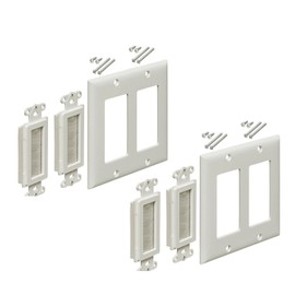iMBAPrice 2-Gang Brushed Wall Plate - Decora Style Cable Pass Through Insert for Wires Wall Socket Plug Port/HDTV/HDMI/Home Theater Systems and More - White (Pack of 2)