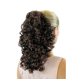 WIG ME UP - JL3022-4T33 Hairpiece ponytail with comb and elastic draw string curly voluminous mahogany brown mix medium length 16inch