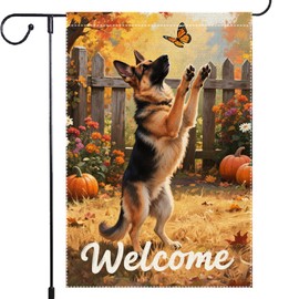 Welcome Fall Garden Flag German shepherd Garden Flags 12.5x18 Inch Double Sided Vertical Small Pumpkin Villa Outside Patio Burlap Decor Rustic Farmhouse Home Yard Lawn Thanksgiving Decoration