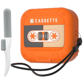 Valkit for Airpods 4 Case Cute with Cleaning Brush Lightweight Retro Design Airpods Case Generation 4 Soft Silicone Shockproof Protective Airpods Gen 4 Cases Cover with Lanyard for Men Women(Orange)