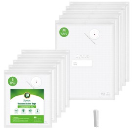 Syntus Vacuum Sealer Bags for Food, 10 Pcs Small Size 8" x 10" and Medium Size 10" x 13.8" Food Storage Bags for Sous Vide Cooking Microwave Heating, Air Valve Zipper Bags & Zip Clips