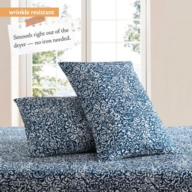 Indigo Ink - Full Size Sheet Set, 4-Piece Boho Floral Damask Patterned Bedding, Soft & Wrinkle Resistant (Tufted Medallion Collection, Navy Blue)