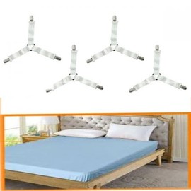 GENERIC Bed Sheet Clips, Triangle Bed Sheet Straps Fasteners Set 3 Ways Mattress Corner Suspenders Grippers Holders, White, NEW1182