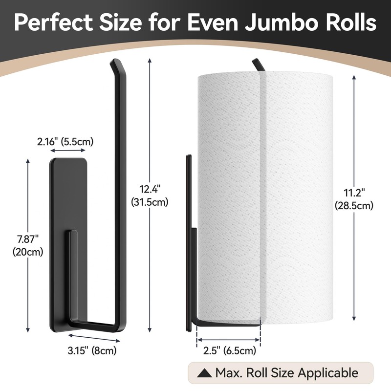 Heavy-Duty Magnetic Kitchen Roll Holder for Jumbo Rolls, Black