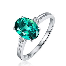 Sparkling White Gold Plated Cubic Zirconia CZ Adjustable Size Oval Colourful Ring with Side Stone Gifts for Wife Sister Friend Mother Daughter Grandma End Financial Year Birthday EOFY(Emerald Green)