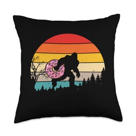 Bigfoot And Donut Lover Bigfoot Giant Legend Donut Food Retro Sasquatch Throw Pillow, 18x18, Multicolor