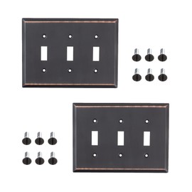 SLEEKLIGHTING Oil Rubbed Bronze Outlet Covers and Switch Plates-Decorative Wall Plate Light Switch Cover Flat -Variety of Styles: Decorator/Duplex/Toggle / & Combo-Size: 3 Gang Toggle (2Pack)