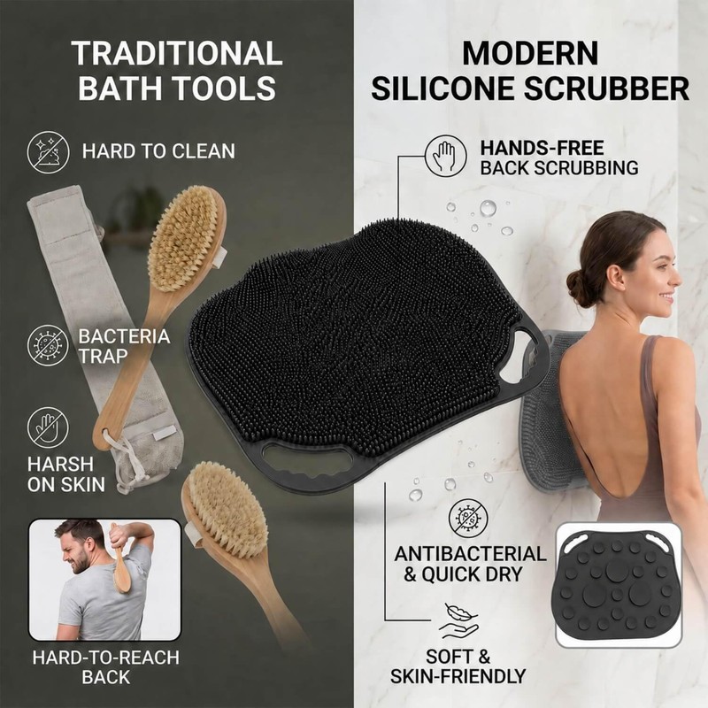 Shower Foot Scrubber Mat Non-Slip Silicone Body Scrubber Black