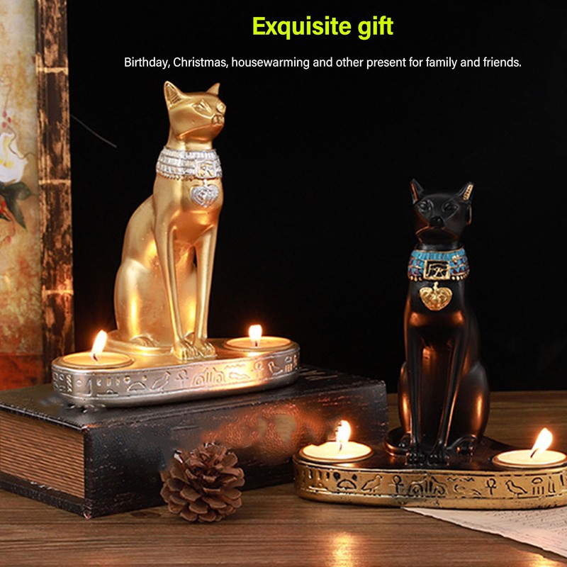 Egyptian Cat Candle Holder Decorative Resin Egyptian Cat Candlestick Exquisite