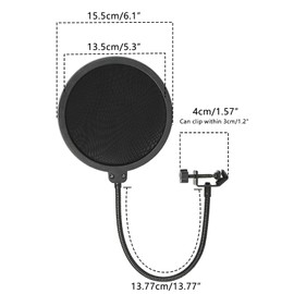 Musiin Recording Microphone Pop Filter, Large Dual Layer Recording Studio Pop Shield Flexible Metal Gooseneck Professional Pop Filter (Black)