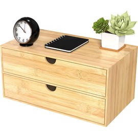 Neando Bamboo Desk Organizer with 2 Drawers, Wooden Countertop Drawers Organizer, Tabletop Storage Organization Box for Office & Home, No Assembly Needed