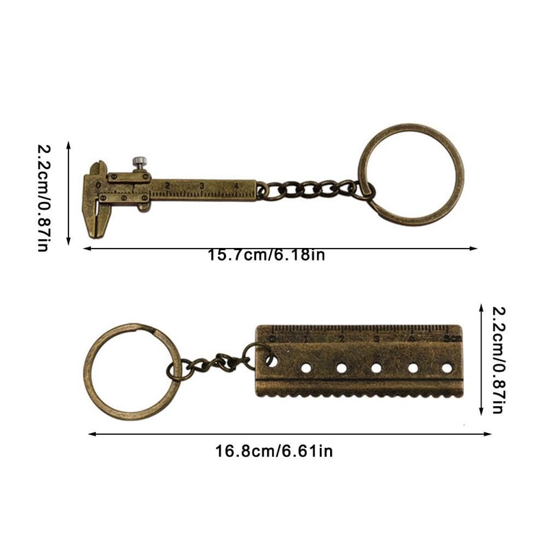 Brown Mini Vernier Calipers,Portable Metal Vernier Caliper Straight Tooth Keychain
