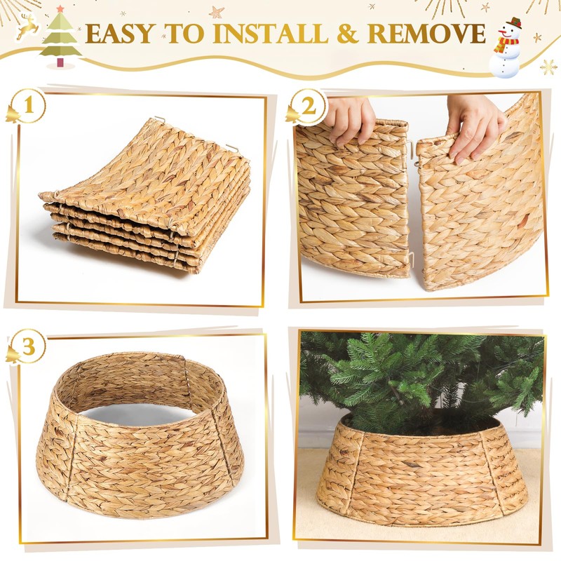 27in Christmas Tree Collar, Natural Christmas Tree Ring Woven Rattan