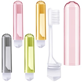 Patelai 4 Pcs Travel Toothbrush Set, Soft Bristle Mini Foldable Tooth Brush with Case, Individually Wrapped Small Portable Travel Size Toiletries Stuff for Camping (Mailard Color)