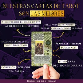 Witchy Cauldron Spanish Learning Tarot Card for Beginners with Meanings on Them - Training Beginner Cards for Tarot Learners Including Chakra, Planet, Zodiac, Element, Yes or No.