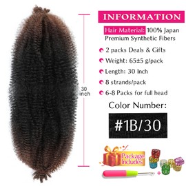 Afro Twist Hair 30 Inch 2 Packs, Springy Afro Twist Hair Pre Fluffed Spring Twist Hair Pre Separated Wrapping Hair for Soft Locs Hair Extensions (30 Inch (Pack of 2), 1B/30#)