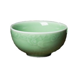 Seres Celadon Jade Green Porcelain Bowl embossed with Lucky Cloud,3 Colors-Green&Turquoise&Grey,龙泉青瓷碗 (Green)