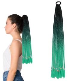 Traziewell Braiding Hair Extension Ombre Green Braiding Hair Curly Ponytail Extension Braids Extensions Hair Pieces for Women Long Synthetic Heat Resistant Fiber Cosplay Makeup Hair Extensions 2914
