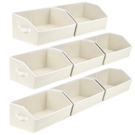 Homsorout Closet Organizers and Storage Bins - Large Fabric Storage Bins, Decorative Storage Baskets for Organizing, Trapezoid Foldable Basket for Clothes, Books, Home, 8 Pack, Beige