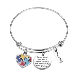 MYSOMY Autism Teacher Bracelet Autism Awareness Bracelet Autism Teacher Appreciation Gifts Autism Doesn't Come with a Manual It Comes with a Teacher that Never Give Up (Bracelet)