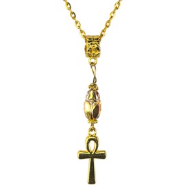 Pendant, Scarab Crystal with Gold Plated Ankh Dangle +CHAIN + GIFT BAG