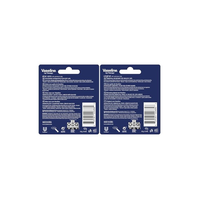 Vaseline Paquete de 4 variedades de terapia de labios, bálsamo