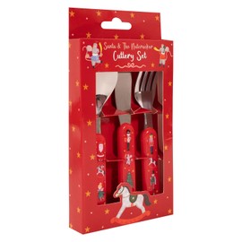 YöL Christmas Kids Santa And Nutcracker 3 Piece Cutlery Set Xmas Toddler Stocking Filler