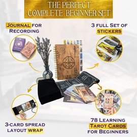 Witchy Cauldron Tarot Learning Set for Beginners: Learning Cards for Beginners, Satin Holder and Tarot Journal for Planning Spiritual (Black)