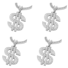EULAPGOE 4 Pieces Plated Chain Dollar Necklace for Men with Dollar Sign Pendant Necklace, Dollar Necklace (Silver)