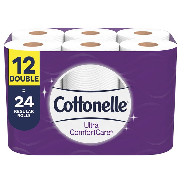 Cottonelle Ultra ComfortCare Toilet Paper, 12 Double Rolls, Soft Bath Tissue
