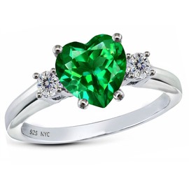 Star K 8mm Heart Shape Simulated Emerald Ring Sterling Silver Size 7