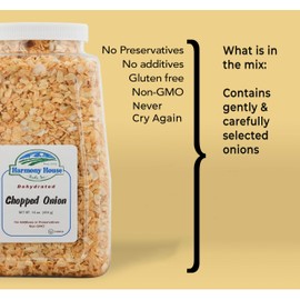 Harmony House Dried Onions, Chopped – Dehydrated Vegetables For Cooking, Camping, Emergency Supply and More (12 oz, Quart Size Jar)