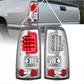 PM PERFORMOTOR [C-Shape 3D LED] Tail Lights Brake Lamps Assembly Compatible with 99-03 Silverado Sierra,Chrome Housing/Clear Lens