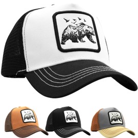 BBERIZOS Gorra Hombre Mujer Visera Curva Beisbol Parche Animales Trucker Camionero con Malla Ajustable y Juvenil para Deportes Aire Libre, Regalo Unisex, Accesorio Moda, (Poliéster, OsoBlco/Ngro)