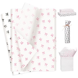 Pineraap 100 Sheets Bow Tissue Paper, Cute Pink & Black Bowknot Printed Gift Wrap Tissue Paper Decorative for Gift Packing Birthday Baby Shower Wedding Party DIY Crafts, 14 x 20 Inch