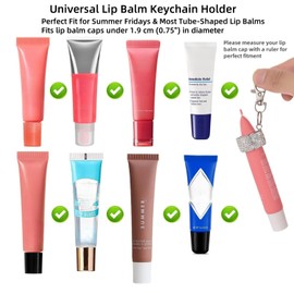 Lip Balm Holder Keychian Bling Crystal Lip Gloss Key Chain Cap Travel Lipgloss Case with Keyring(White+White)